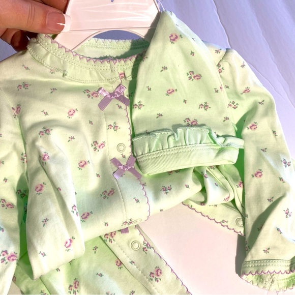 Little Me Onesie and a Hat Light Green Purple Bows Footsie - Picture 1 of 7